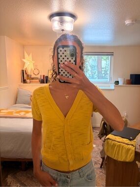 Y2K Short-Sleeve V-Neck Button Cardigan